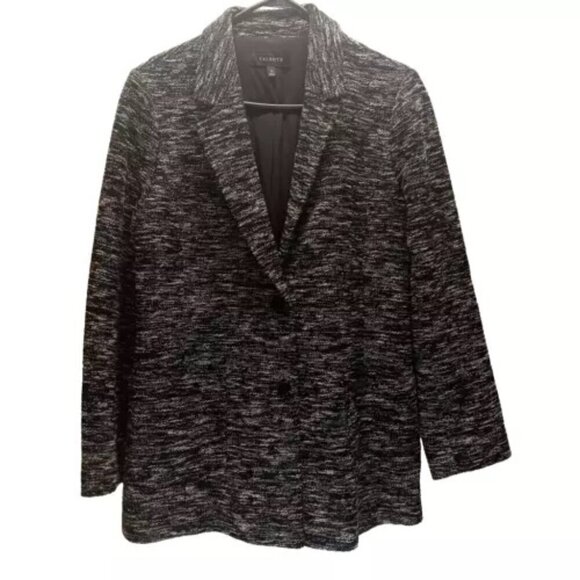 Talbots Ladies Marled Black White Tweed 2 Button Blazer Jacket Size 12 Lined EUC - Picture 1 of 11